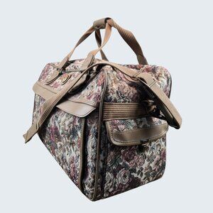 VTG 80s Jordache Floral Tapestry Carpet Bag Weekender Carry‑On 22x12x8